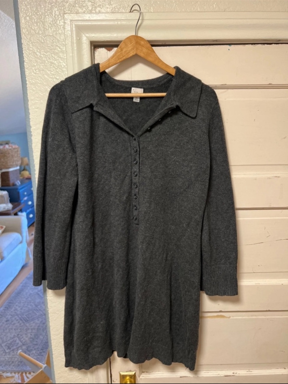 a new day Charcoal Button-Up Knit Polo Dress - Picture 4 of 4
